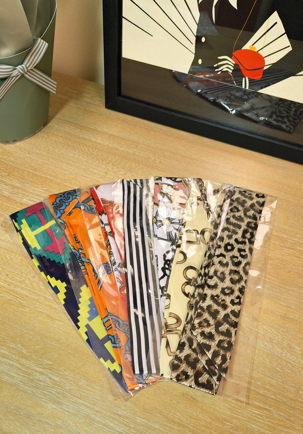 A selection of twilly scarves.