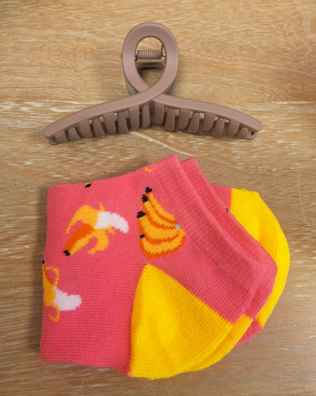 Examples of hair clip and socks.