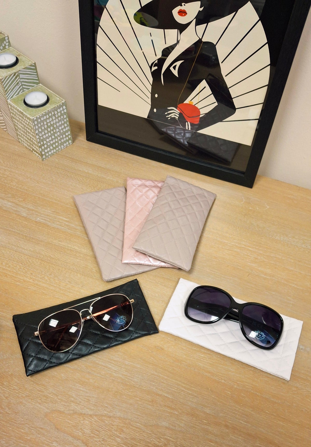 Examples of sunglasses and pouches