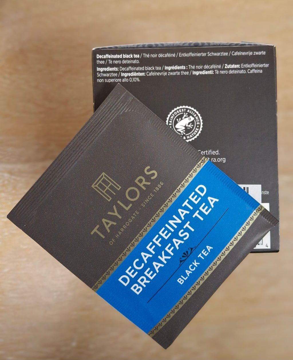 A photo of Taylors of Harrogate decaf breakfast tea ingredients.