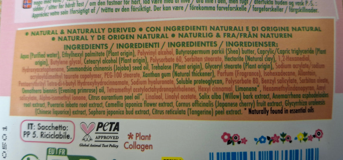 A photo of 7th Heaven Glass Skin sheet mask ingredients.