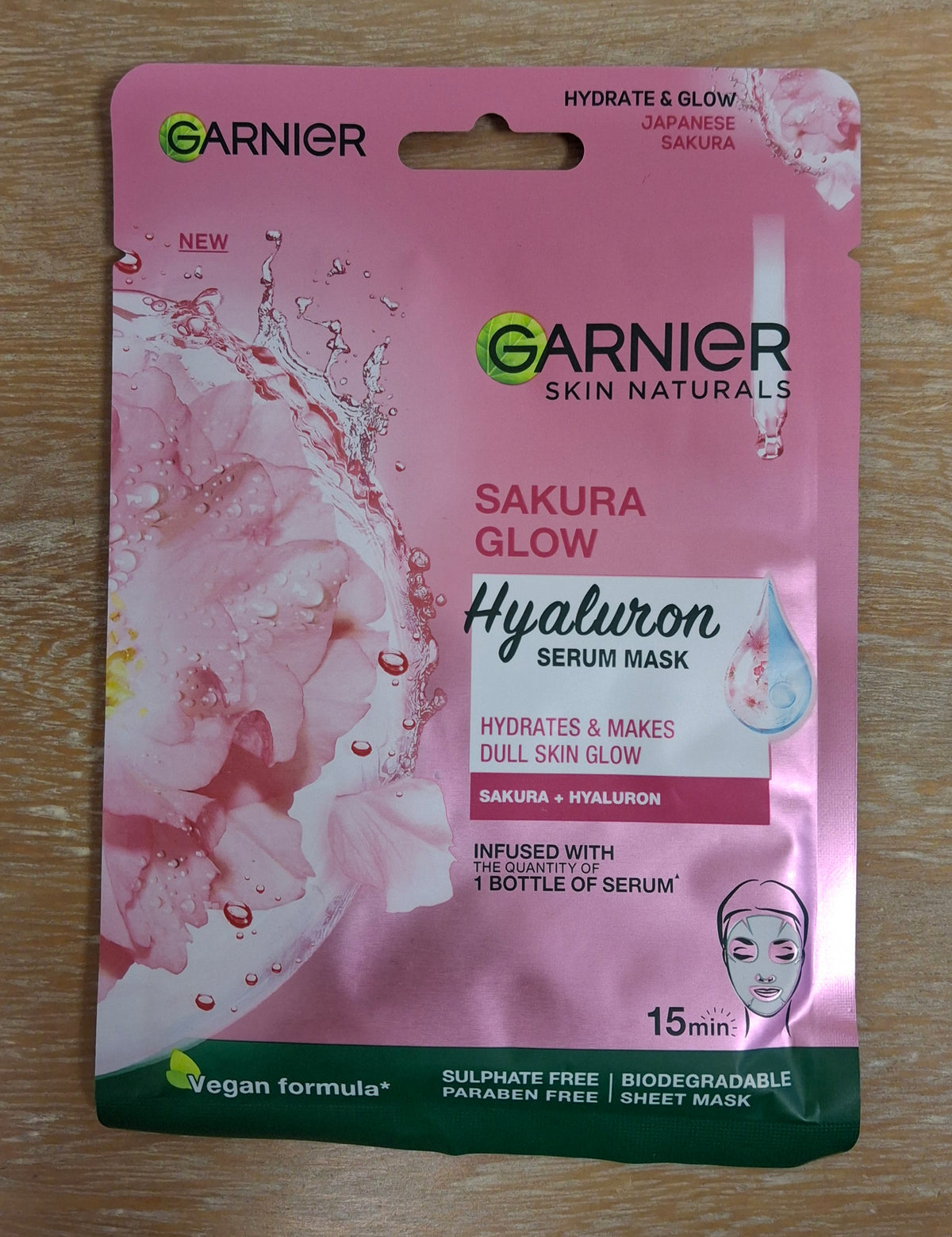 A photo of Garnier Skin Naturals Sakura Glow Hyaluron Serum Mask.